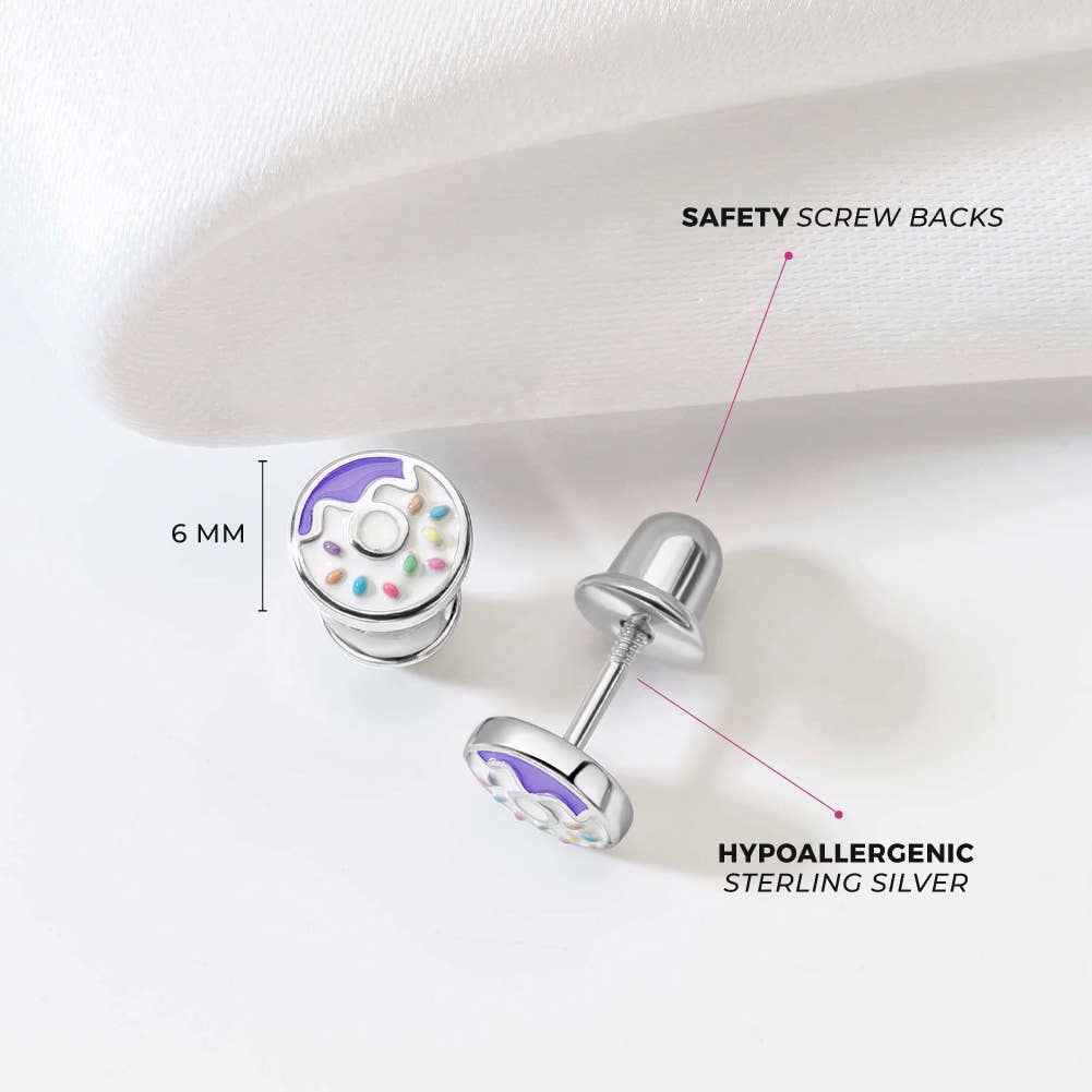 In Season Jewelry - Wholesale Earrings - Kids - Sprinkles Donut Girls Earrings Screw Back - Sterling Silver1