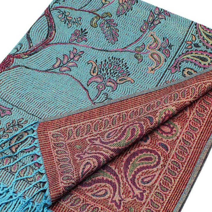 Sensibling Corp. – Großhandel Schal – Damen – Pashmina-Schal mit Paisley-Baum-Muster und metallischen Vögeln