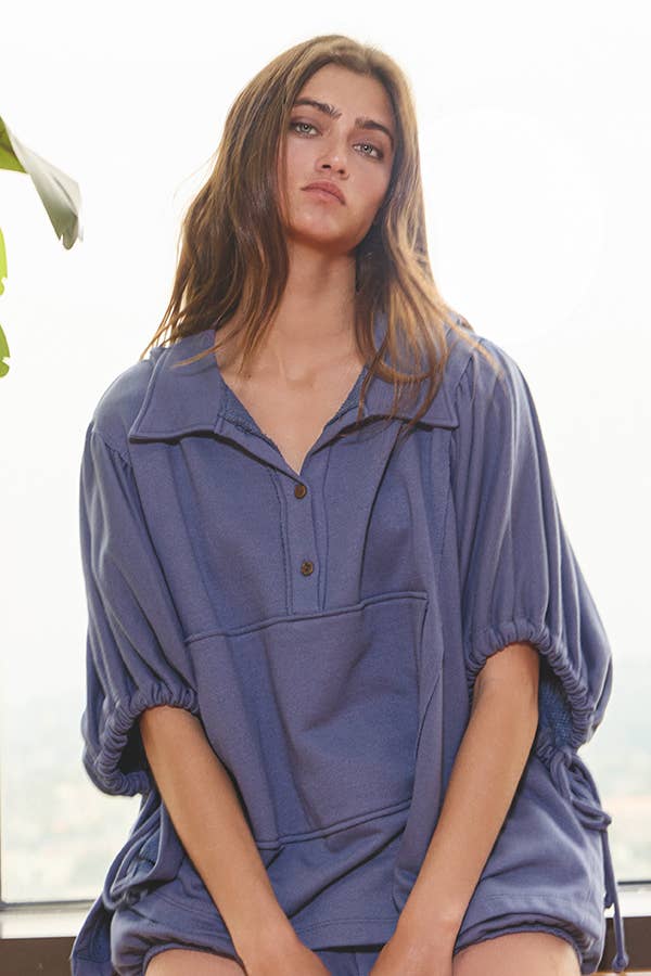 BUCKETLIST INC - Vente Tunique – femme - T2195 Haut uni surdimensionné à manches nouées et à lacets17