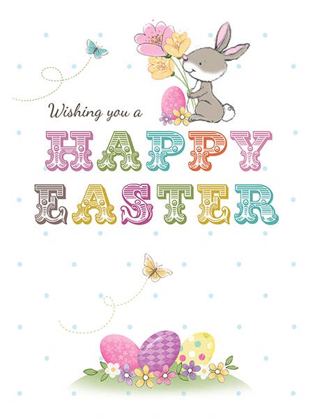 Carte de Pâques, Ouverte, Lapin avec fleur pour la vente par Piccadilly Greetings