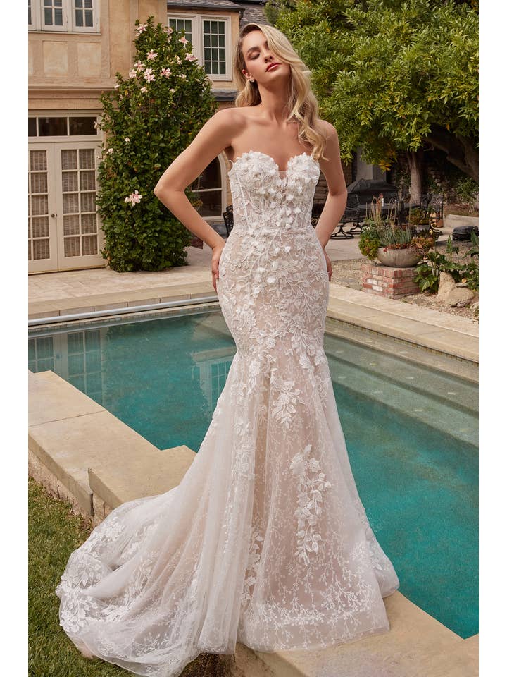 OFF WHITE NUDE LACE MERMAID BRIDAL GOWN WITH REMOVABLE SLEEVES for wholesale on Faire
