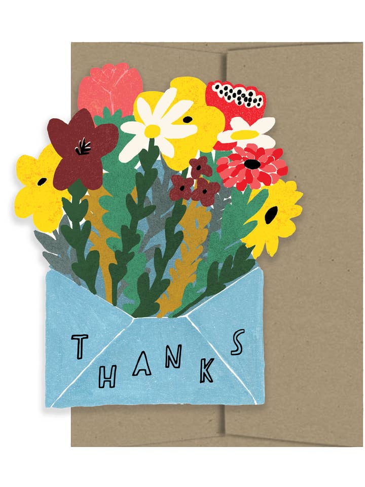 Merci avec des fleurs - Carte découpée pour la vente par Isatopia