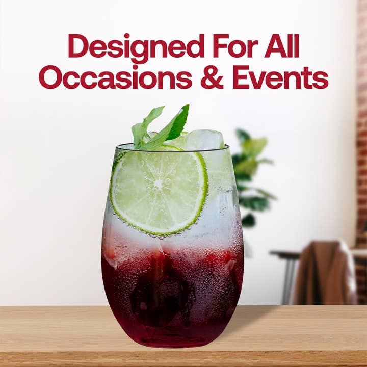 Smarty had a Party - Wholesale Wine glass - 16 oz. Clear Elegant Stemless Plastic Wine Glasses - 16 pcs7