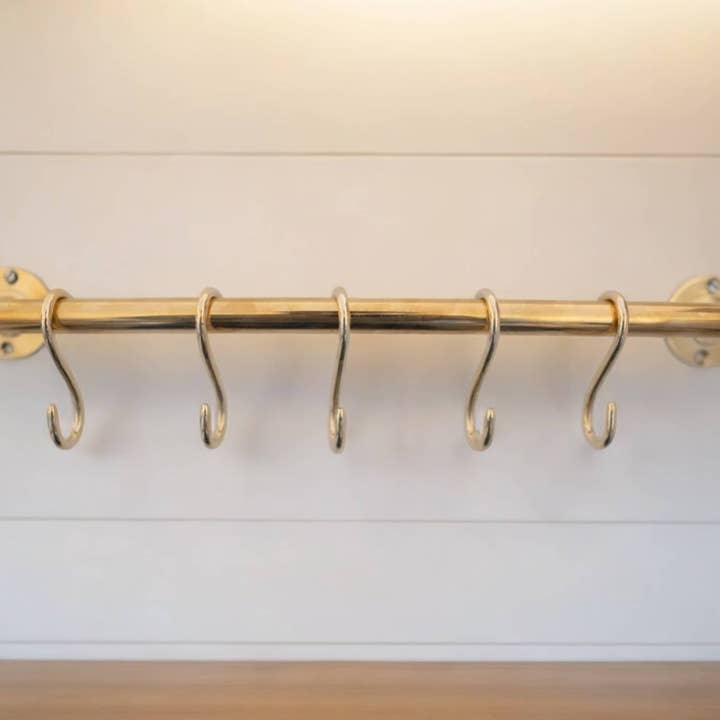 Moroccantastics - Wholesale Kitchen Storage/Organizer - Unlacquered Brass Pot Rail with Hooks - Elegant Kitchen Pot Rack & Hangers3