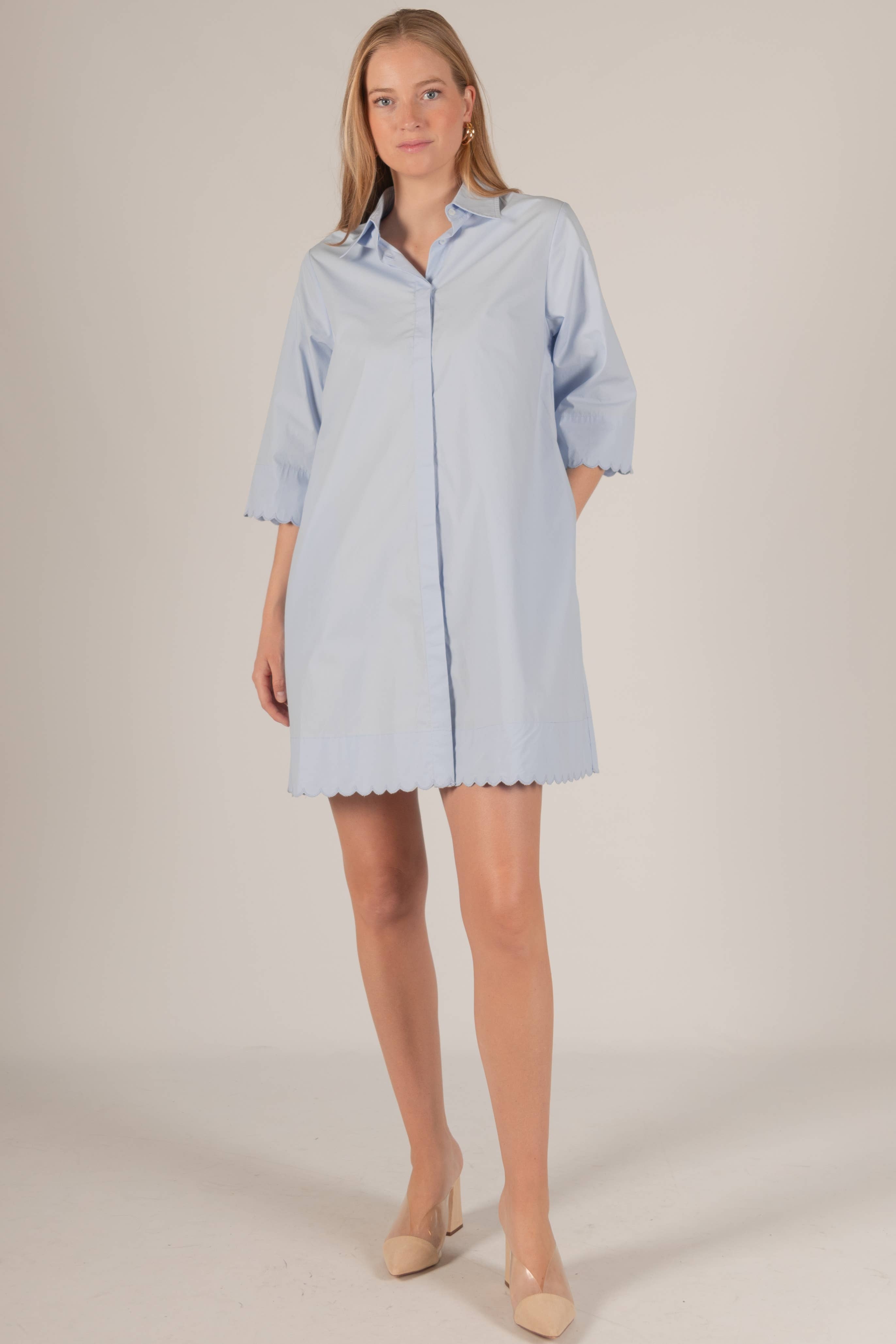 Before You Collection - Wholesale Dress - Women's - Poplin Scalloped Hem Button Up Shirt Dress11