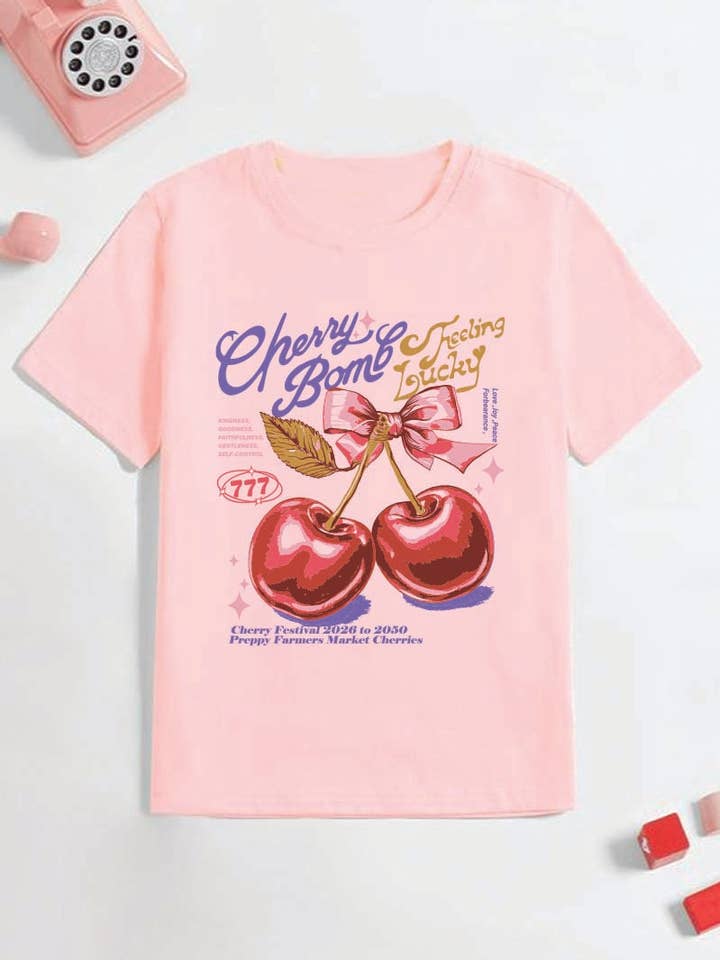 L1287 - T-shirt graphique CHERRY pour la vente par KNOCK ON THE STYLE