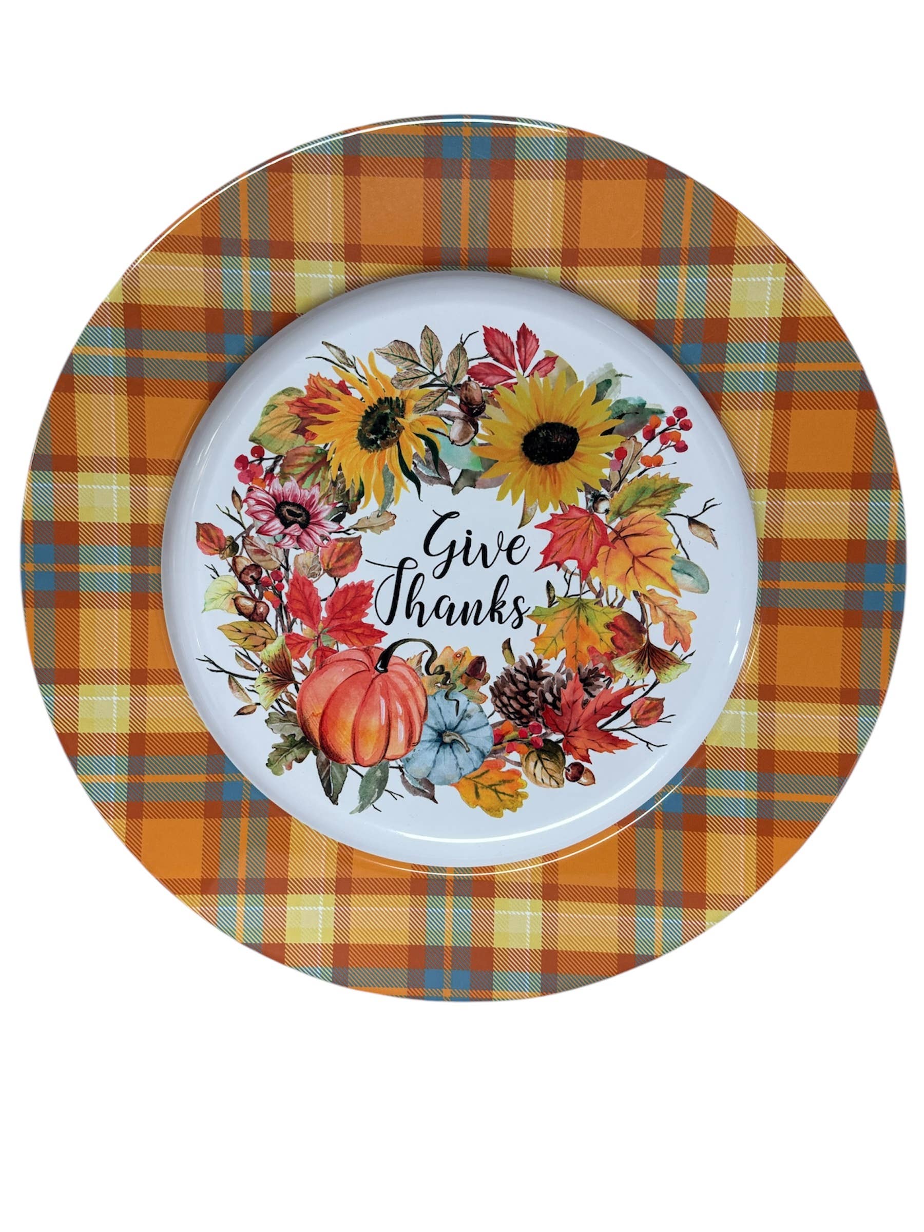 IH Casa Decor - Wholesale Charger plate - PRINTED METAL CHARGER PLATE (PUMPKIN WREATH WITH BORDER 13")