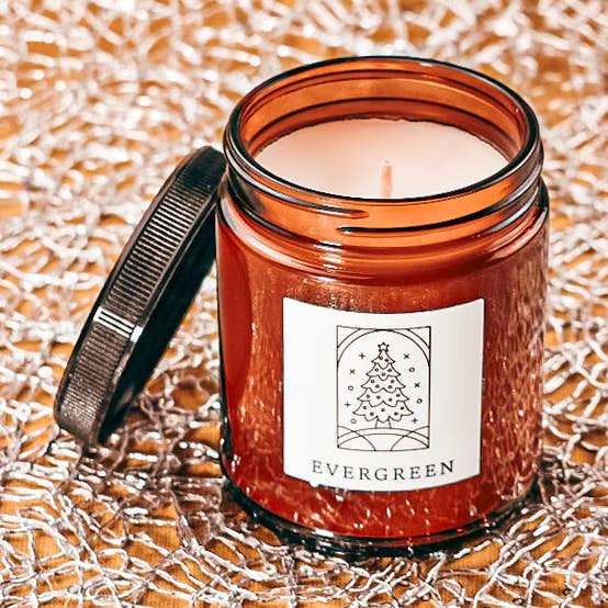 Evergreen 6.8oz Large Fine Fragrance Amber Jar Candle for wholesale by Herland Home