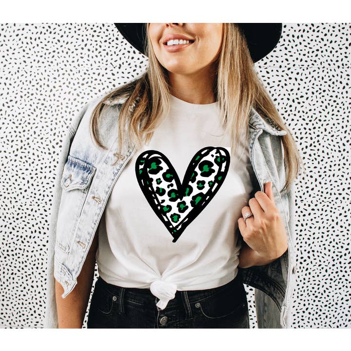 Green Cheetah Heart Graphic Tee for wholesale by Kady Ann Designs
