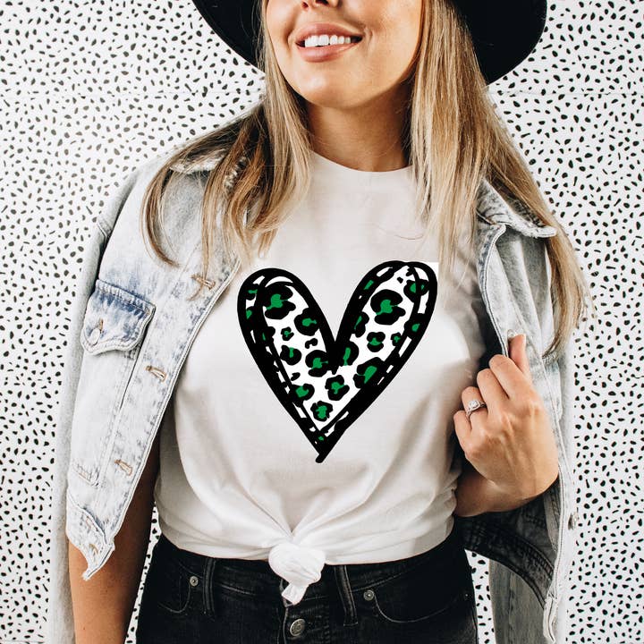 Green Cheetah Heart Graphic Tee for wholesale by Kady Ann Designs