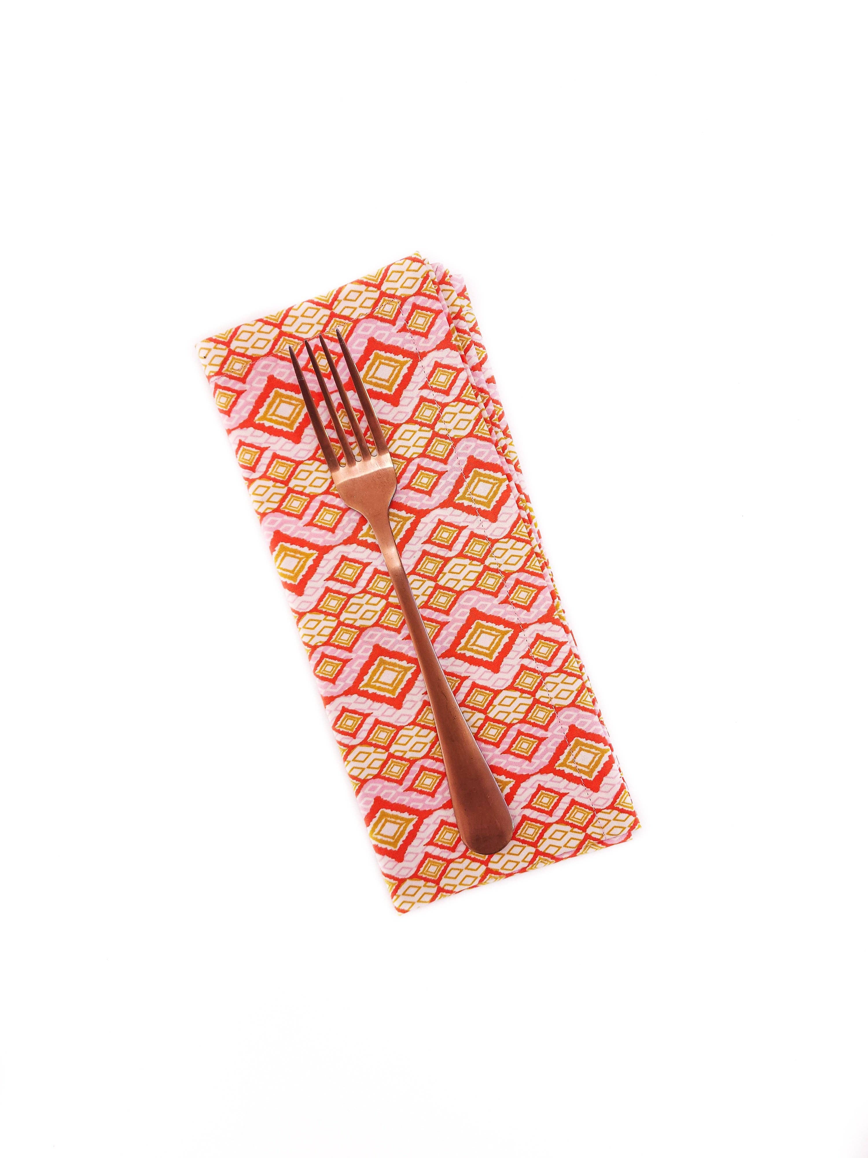 90 West Linen Co. - Wholesale Dinner & Cloth Napkin - Pink & Orange Geometric Cloth Napkins, Set of 48