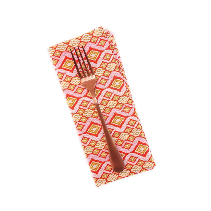 90 West Linen Co. - Wholesale Dinner & Cloth Napkin - Pink & Orange Geometric Cloth Napkins, Set of 48