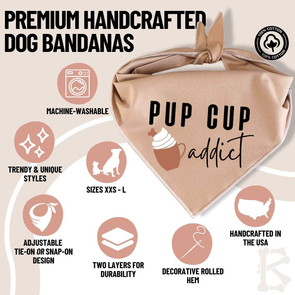 Boneyard Co. - Vendita all'ingrosso Bandana - Cani - Bandana per cani «Pup Cup Addict», divertente amante del caffè1