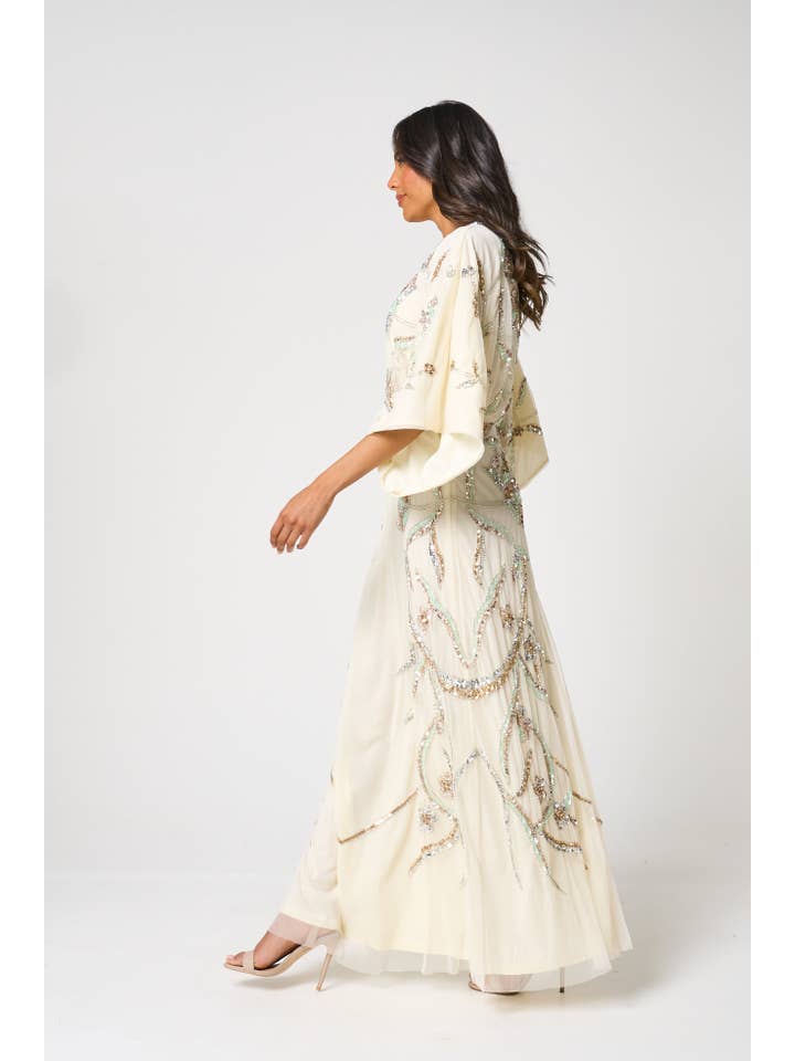 Cream Suvi Embellished Maxi Dress for wholesale on Faire5