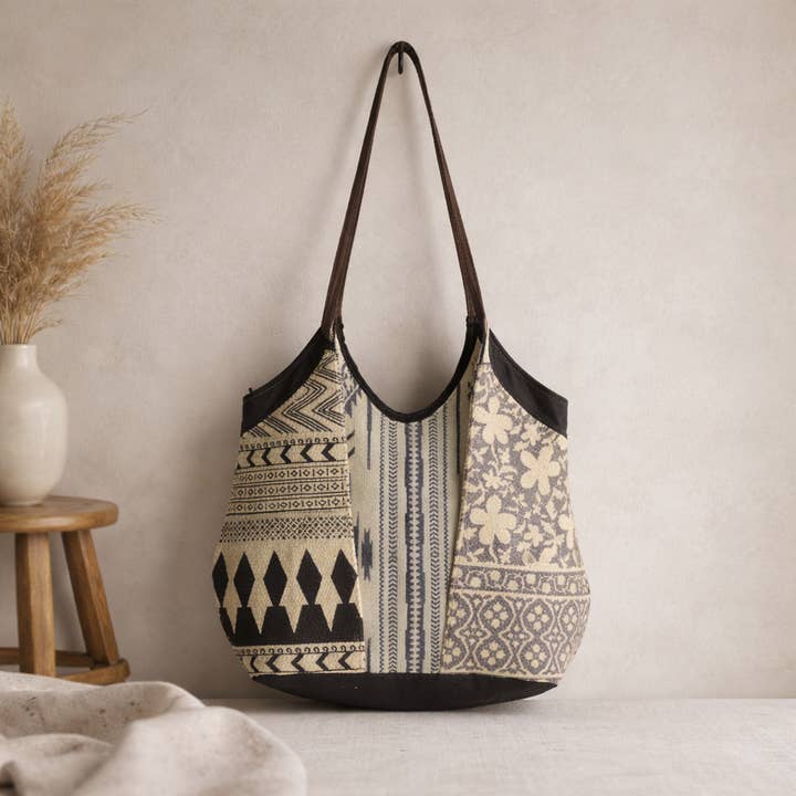 Medi Upcycled Canvas & Leather Messenger Bag | Handmade for wholesale by Hopofly Bags