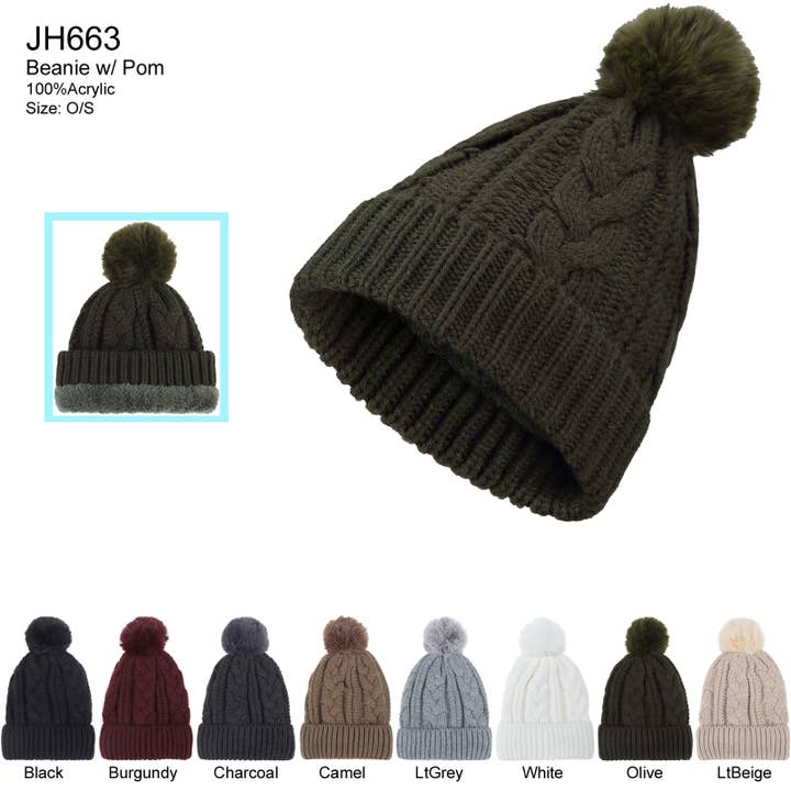 JH663 - One Dozen Knit Hat with PomPom for wholesale by Jasper Trading LLC