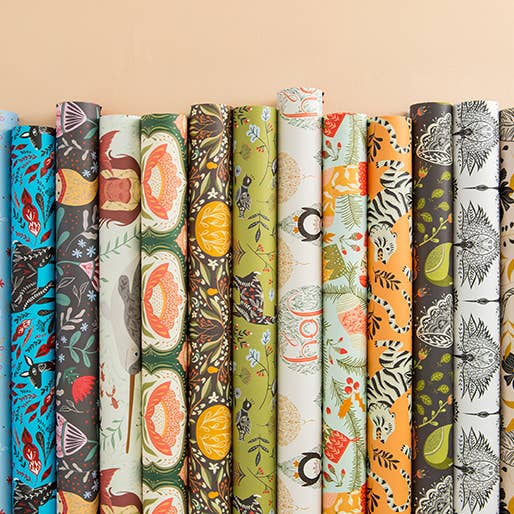 Amicreative - Wholesale Wrapping Paper Roll - Blooming Folk Birds Wrapping Paper – 3 Rolls (3 Sheets Each)3