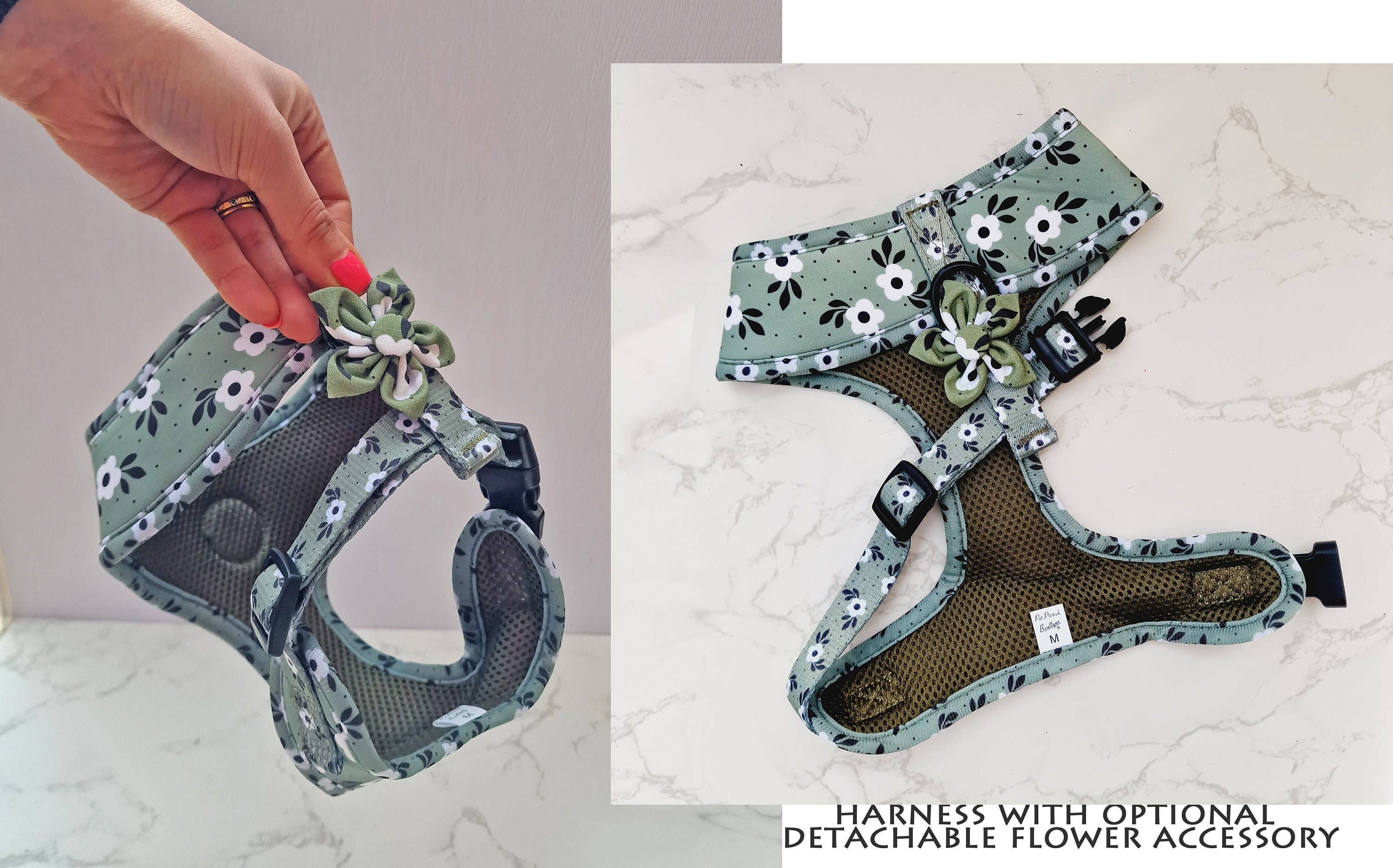 Pet Pooch Boutique – Arnês – Cão por atacado – Arnês Cão Green Meadow Daisy com Acessórios (floral)8