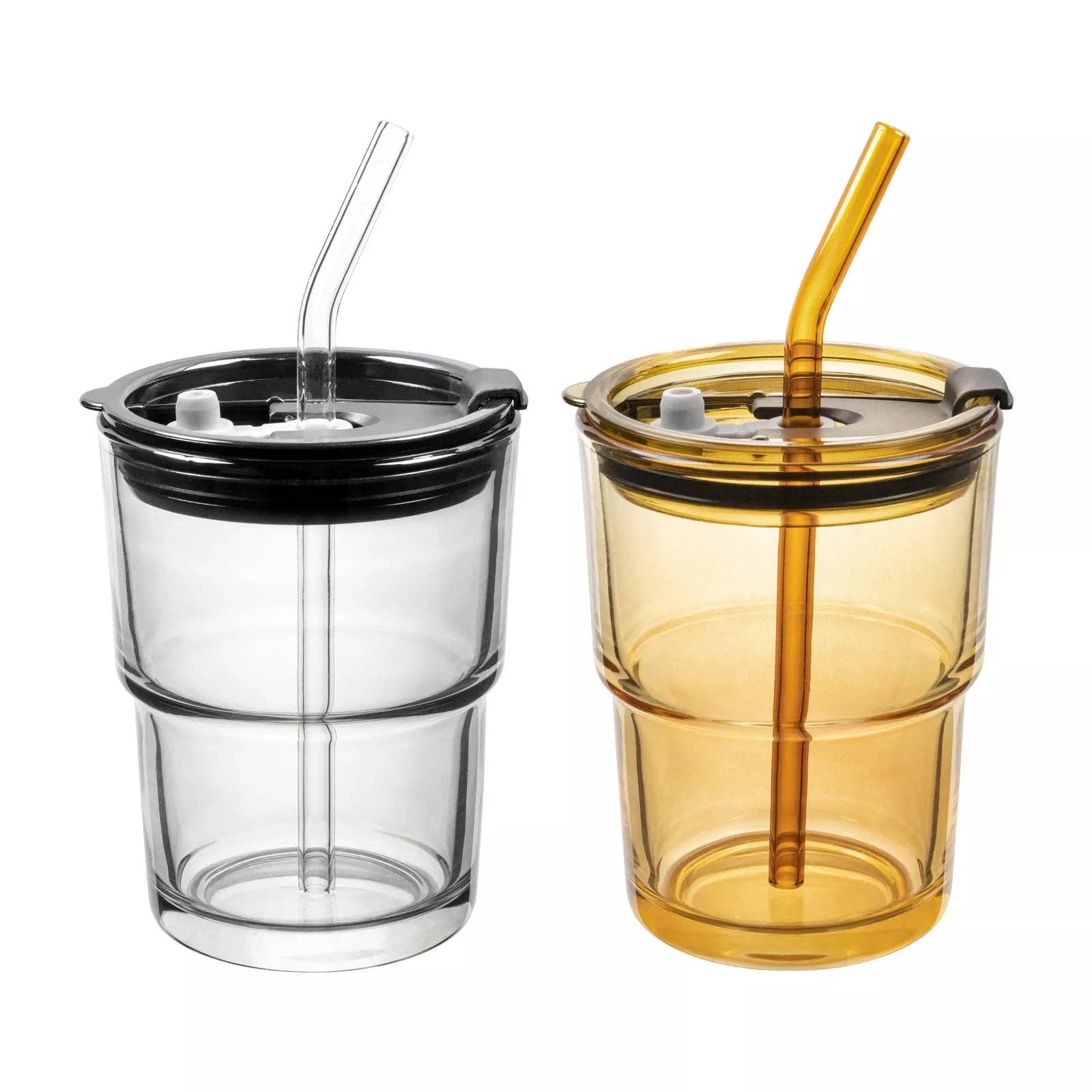 Biomatea - Wholesale Drinking Glass/Cup - 2-piece set of 400 ml glasses | with glass lid and straw3