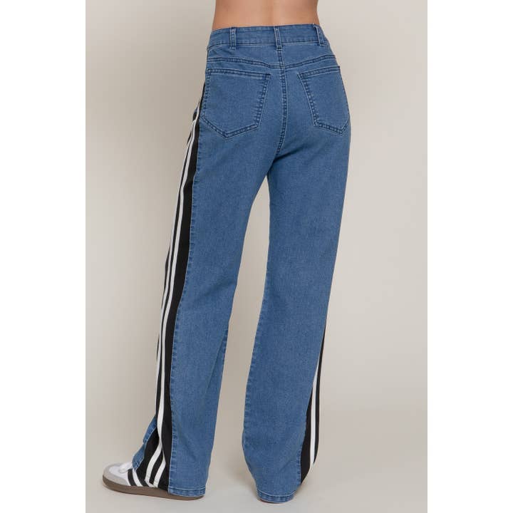 PANTALON EN JEAN DROIT À CONTRASTE LATÉRAL pour la vente par HiteJeans