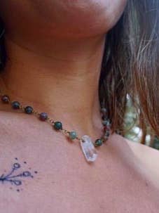 Fancy Jasper and Clear Quartz Channeling Necklace for wholesale by Root To Rise Holistics
