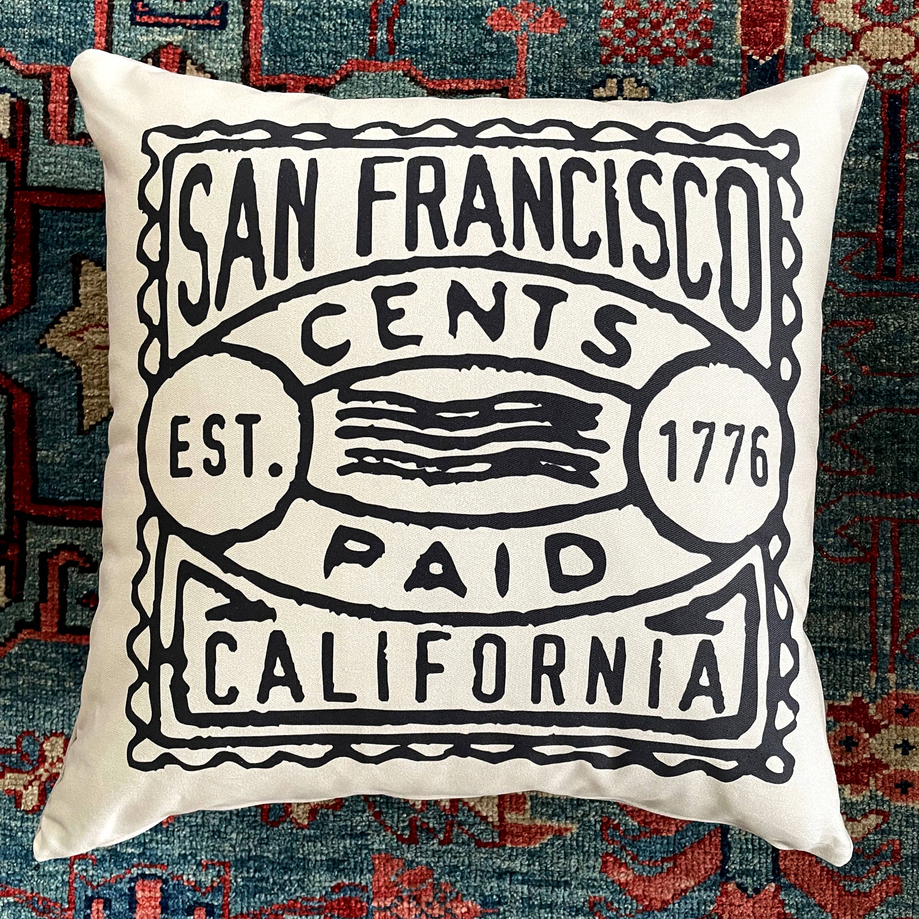 B.Berish - Vente Coussin décoratif - Coussin timbre-poste vintage personnalisable avec cachet de ville et d'état0