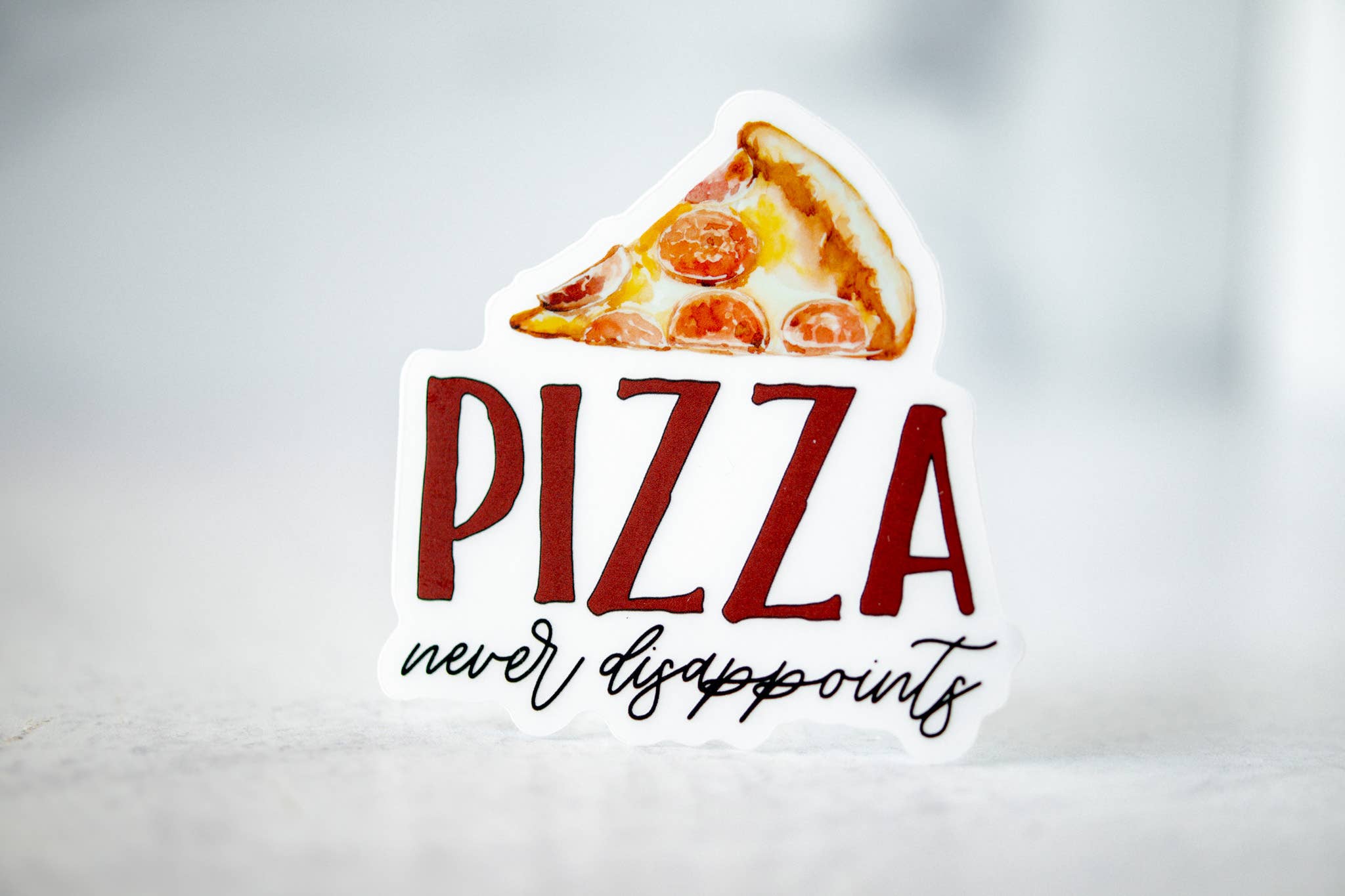 Savannah and James Co - Wholesale Sticker - Pizza Never Disappoints, Vinyl Sticker, 3x3 in.2