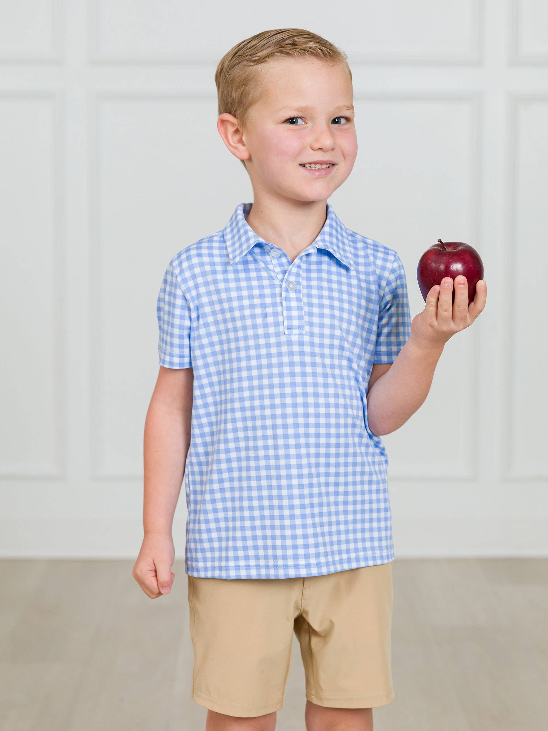 Boys Classic Periwinkle Blue Gingham Knit Short Sleeve Performance Polo
for wholesale on Faire