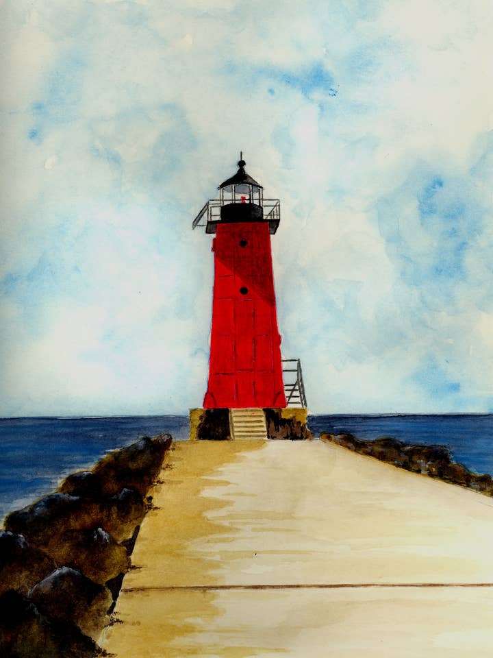 Manistique Breakwater Lighthouse (Michigan) Print for wholesale by Michael Vigliotti