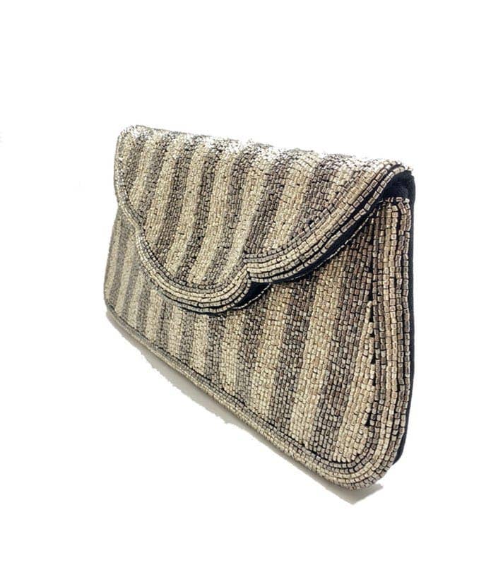 Pizzazz, Inc. - Wholesale Clutch Bag - Women's - Hematite Flared Out Beaded Clutch2