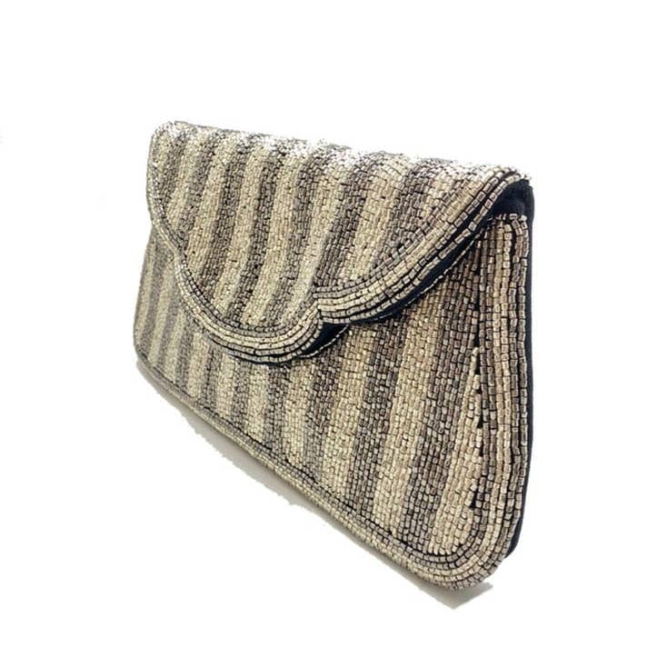 Pizzazz, Inc. - Wholesale Clutch Bag - Women's - Hematite Flared Out Beaded Clutch2