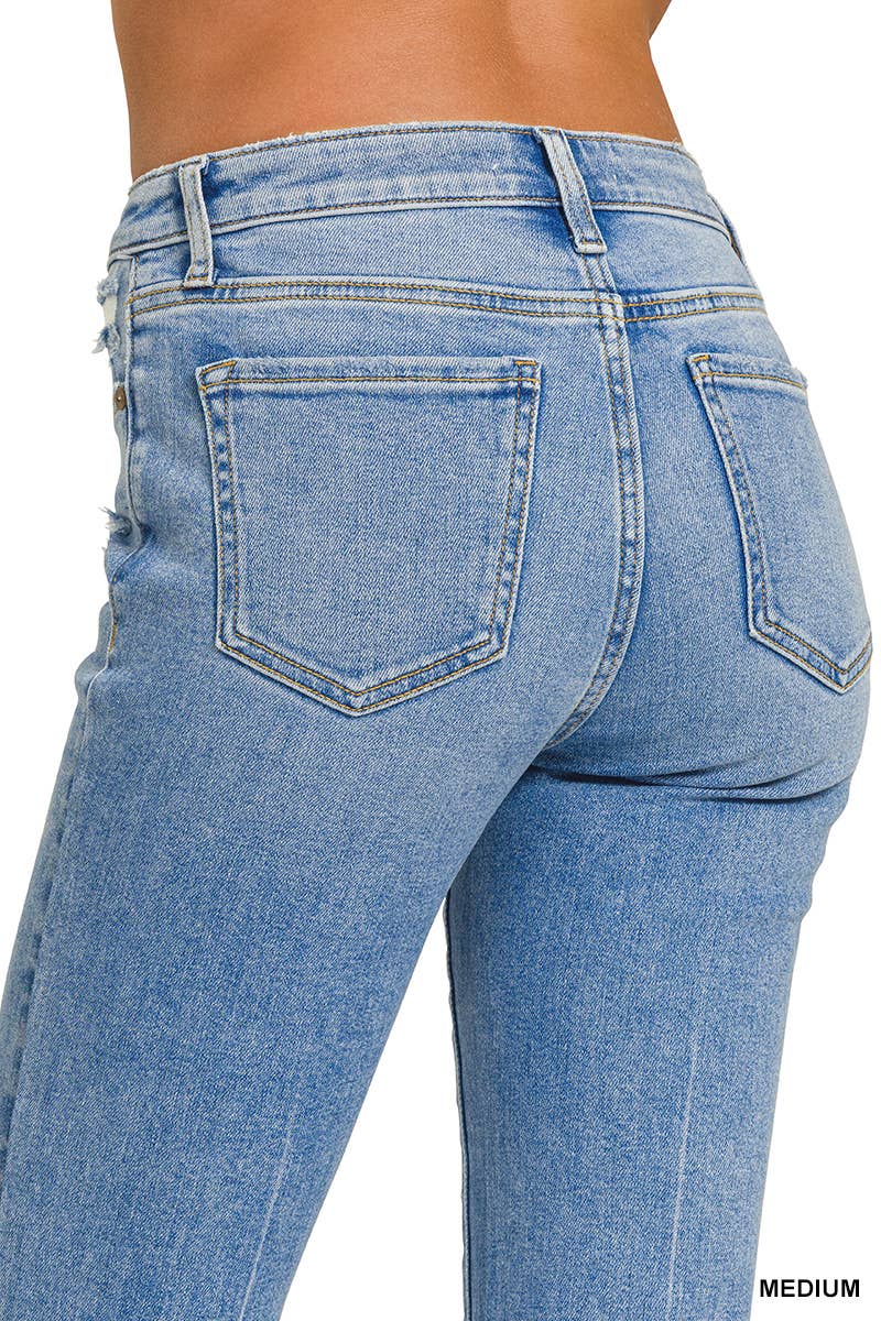 "._ Medium Washed Kick Crop Flare Denim Pants for wholesale on Faire5