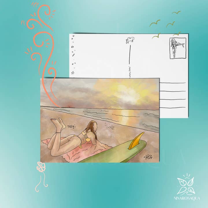 Postcard 'After Surf Sunset' 5 cards on A6 size for wholesale by Ninarosaqua