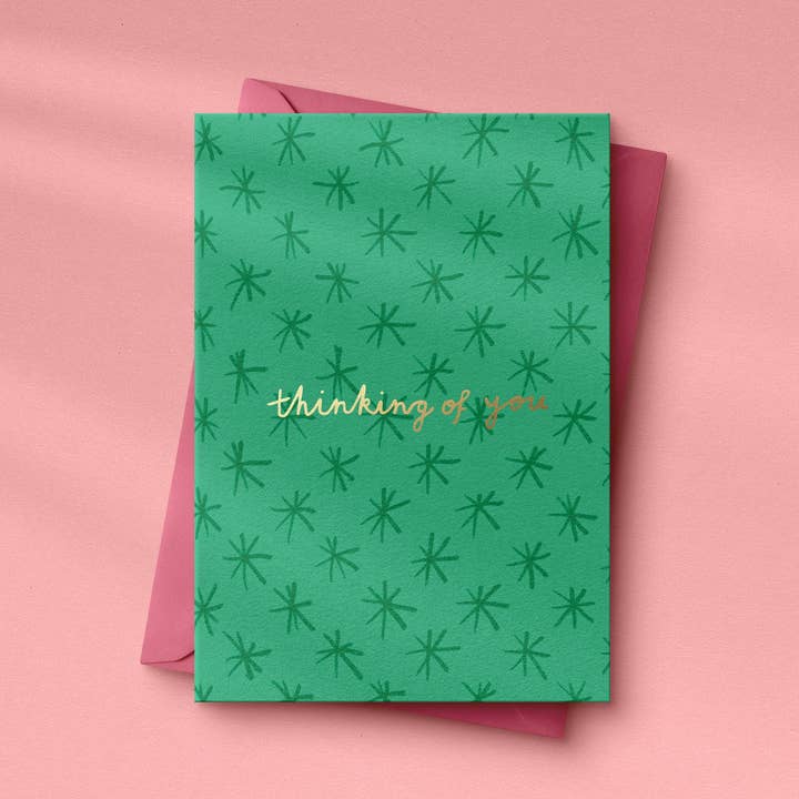 Grüne Sterne Denken an dich handfolierte A6 Grußkarte für den Großhandel von Lula + Rose