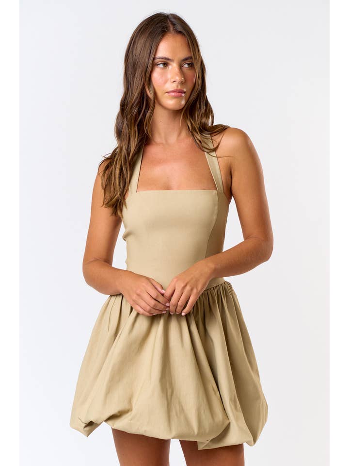 Blue Blush - Wholesale Dress - Women's - BD25753 MINI HALTER BUBBLE HEM DRESS