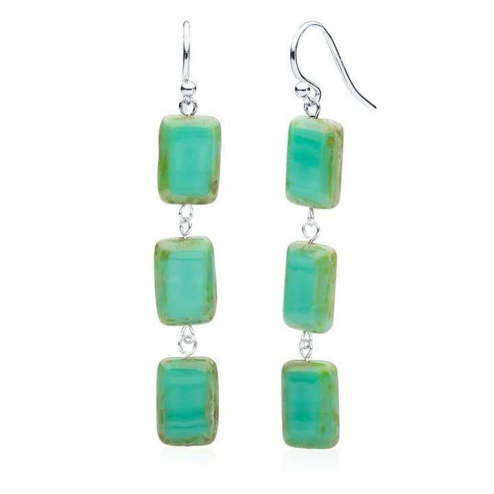 Turquoise Beaded Triple Tile Earrings for wholesale by Stefanie Wolf Designs