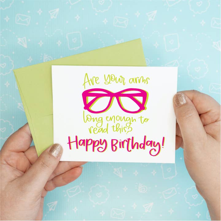 Arms Long Enough Birthday Funny Recycled Greeting Card for wholesale by Colette Paperie