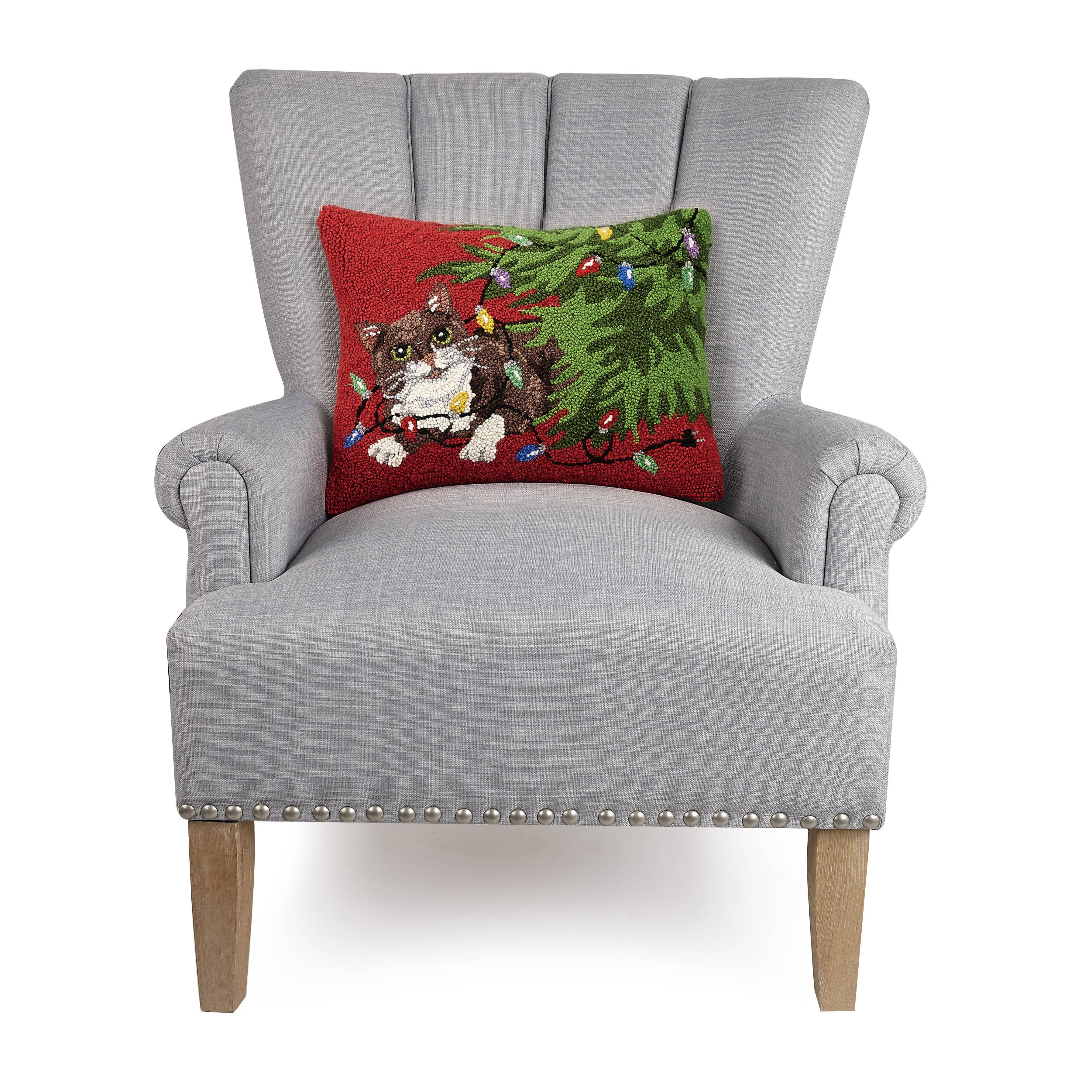 Peking Handicraft - Wholesale Throw/Decorative Pillow - Holiday Cat Under The Tree Hook Pillow1