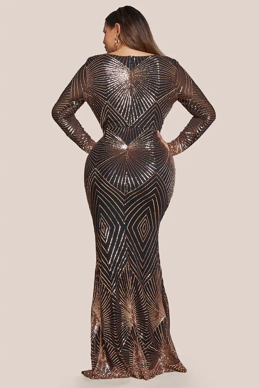 Goddiva – wholesale Dress – Women's – Goddiva Plus Starburst Embroidered Sequin Maxi DR1824PLUS3