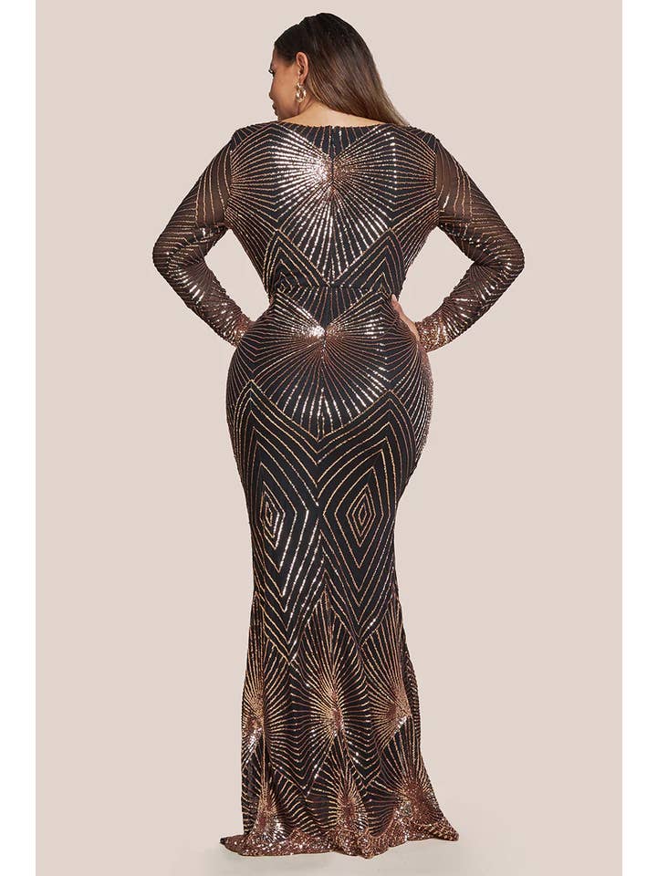 Goddiva – wholesale Dress – Women's – Goddiva Plus Starburst Embroidered Sequin Maxi DR1824PLUS3