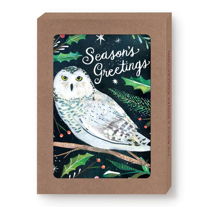 Biely & Shoaf - Wholesale Season’s Greetings card - Snowy Owl Boxed Holiday Cards - Set of 10