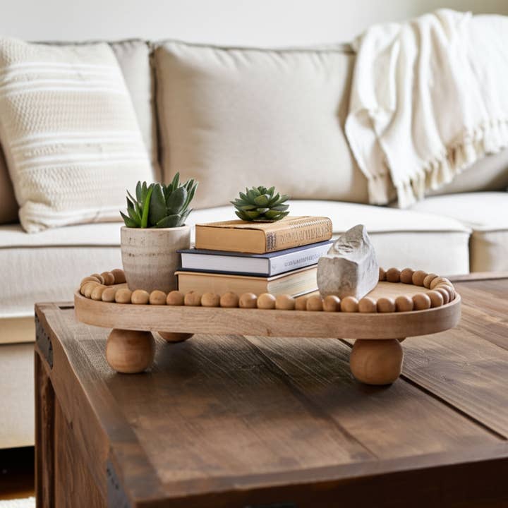 Sagebrook Home - Wholesale Decorative Tray - Wood Beaded Oval Tray With Ball Feet - Brown, 16 in.10