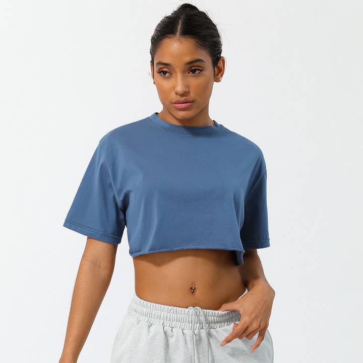 Sodalemon – wholesale Athletic top – Women′s – Women Loose Sport Crop Top T-Shirt8