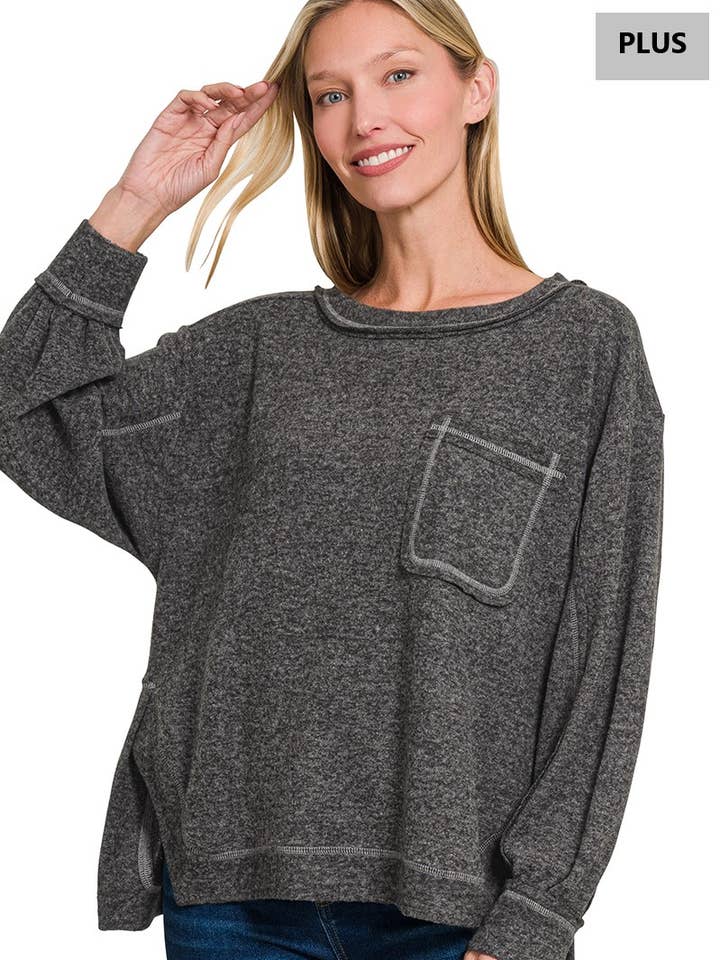 .SI-27123 Plus Brushed Hacci Hi Low Round Neck Sweater for wholesale by 42POPS