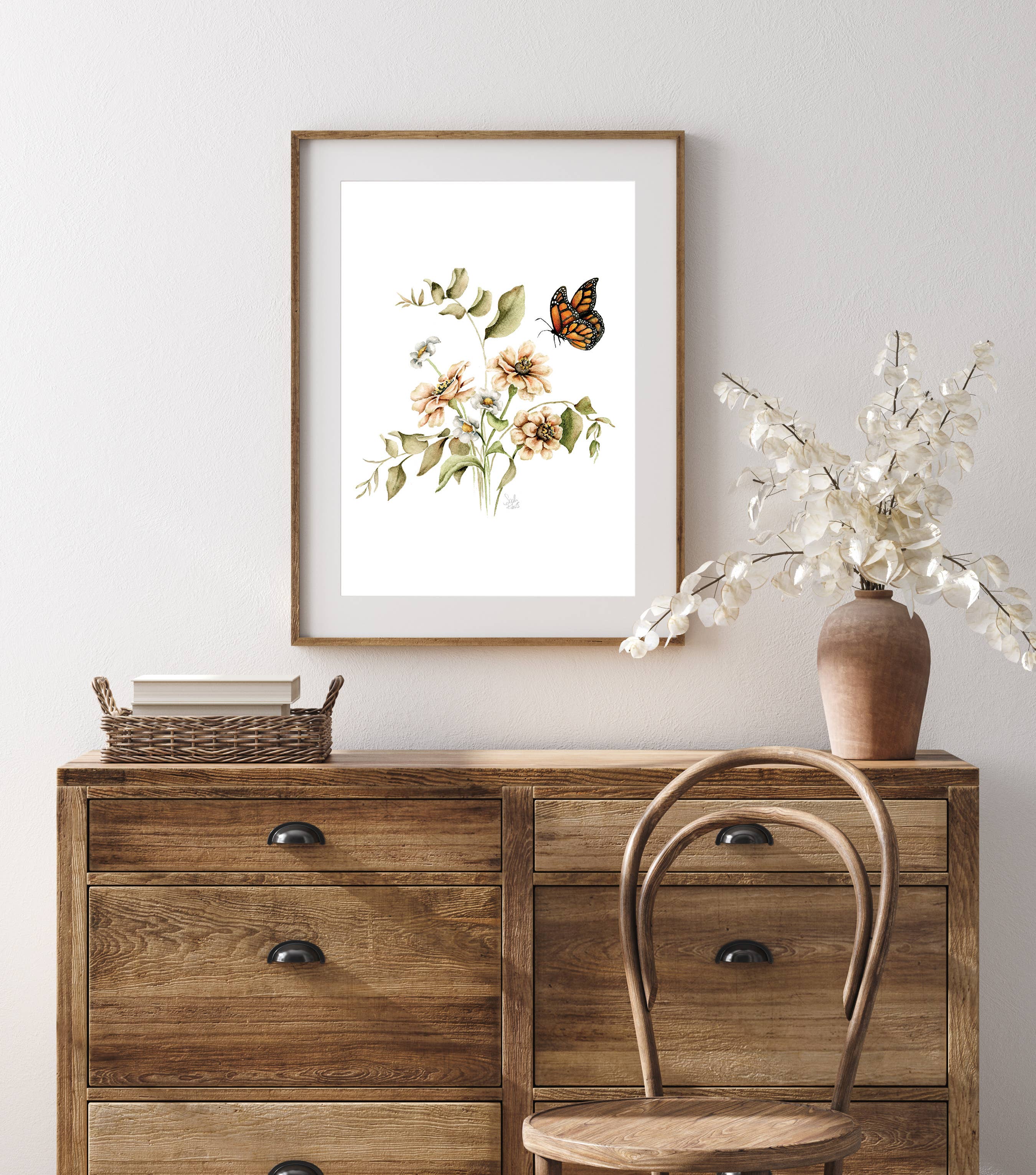 Sarah Jane Studio Art - Wholesale Art Print - Zinnias and Monarch Butterfly Watercolor Print1