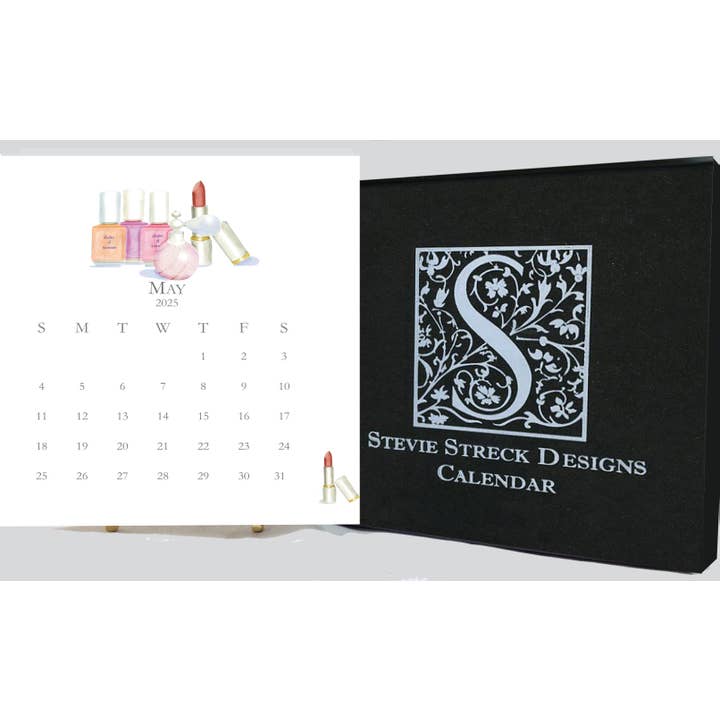Stevie Streck Designs - Wholesale Calendar - 2025 Glittered Desk Calendar with Easel