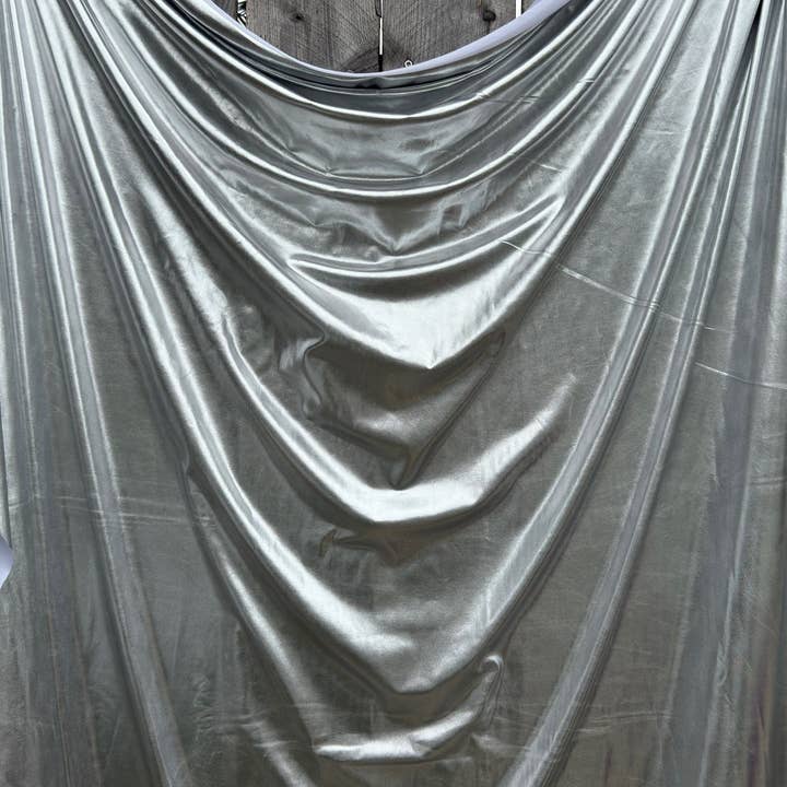 GalaTextile - Wholesale Fabric - Silver Spandex Lame Foil Fabric by Yard Super Stretch Metallic Lame All Over Foil on Stretch Knit for Dance Wear Costumes, Dresses, Leggings2