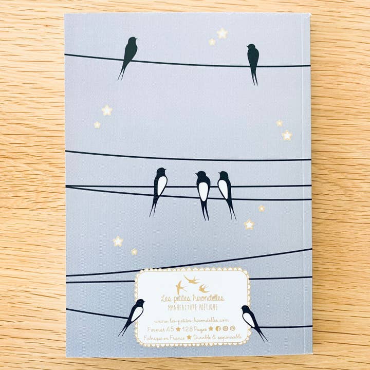 Les Petites Hirondelles - Wholesale Notebook - A5 notebook - Swallows on the wire - Blue sky2