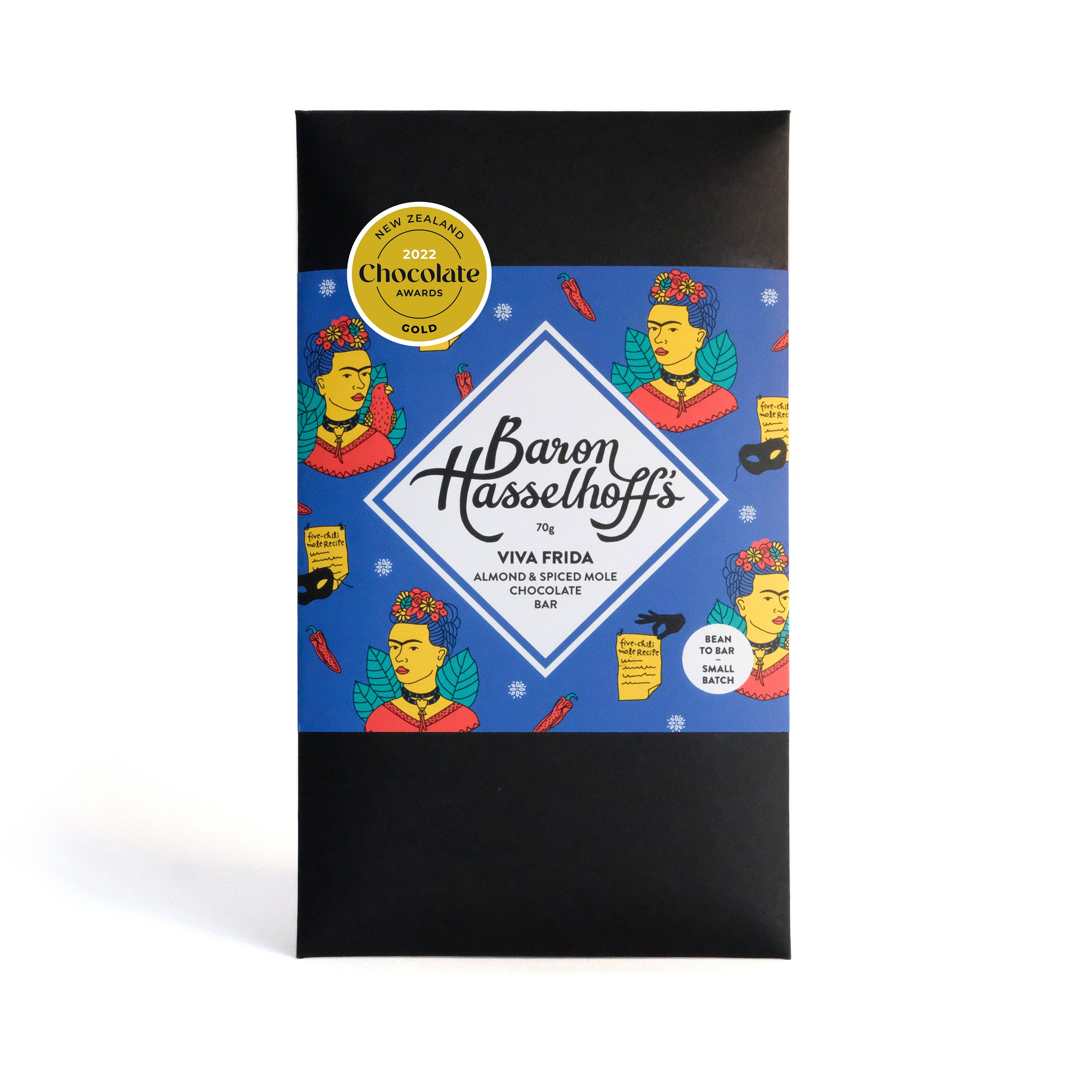 Baron Hasselhoff's – wholesale Chocolate bar – Viva Frida - Spiced Almond Molé Bar2