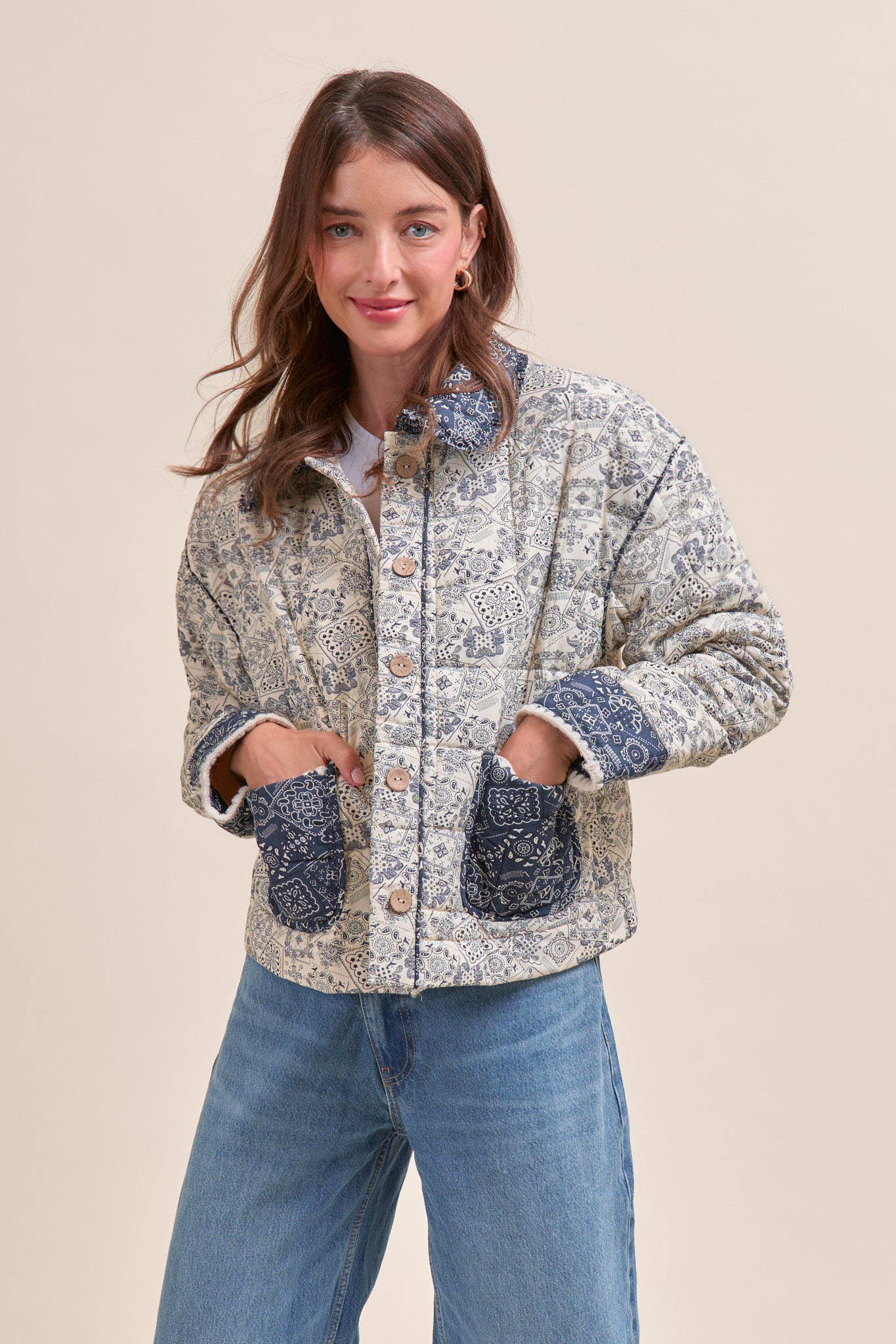 &MERCI - Wholesale Jacket - Women's - QUILTED BANDANA PRINT JACKET MJK41211